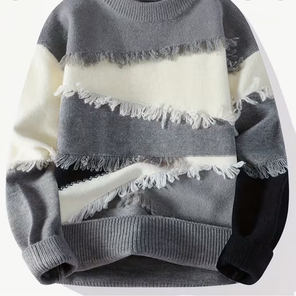 NEW Retail $98 YE Gray and White Fringed Men's Sweater
